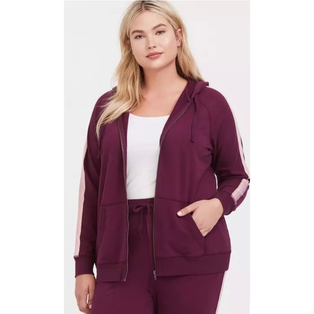 Torrid Purple Knit Cozy Zip Hoodie Plus Size 2 Activewear with Striped Sleeves